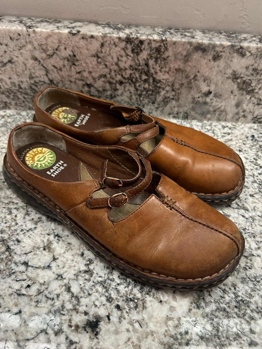 EARTH SHOE LILY Vintage Leather Mary Jane MULES Size 7.5